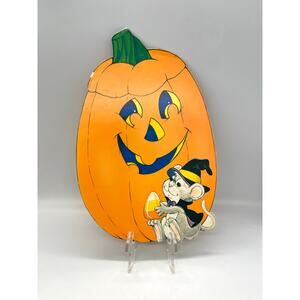 Vintage Peck USA Halloween Die Cut Pumpkin & Mouse Decoration Double Sided 13.5"